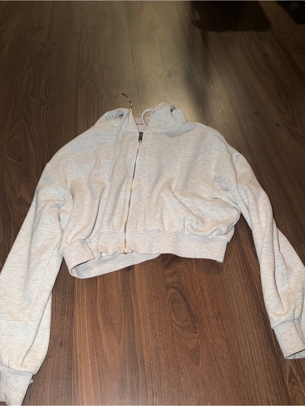 H&M Light Gray Cropped Zip Hoodie